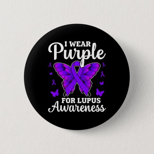 Ik draag paars voor lupus bewustzijn maand vlinder ronde button 5,7 cm (Voorkant)