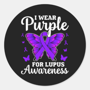 Ik draag paars voor lupus bewustzijn maand vlinder ronde sticker
