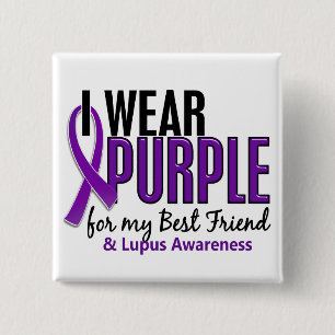 Ik Draag Paars voor mijn beste vriend 10 Lupus Vierkante Button 5,1 Cm