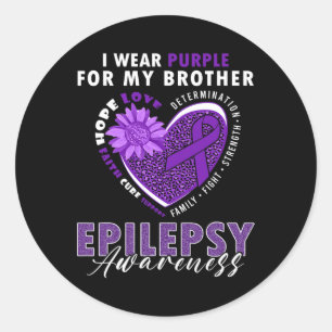 Ik Draag Paars voor mijn Broer Epilepsy Bewustmaki Ronde Sticker