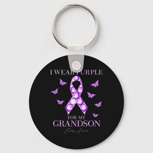Ik Draag Paars voor mijn kleinzoon Epilepsy Bewust Sleutelhanger (Voorkant)