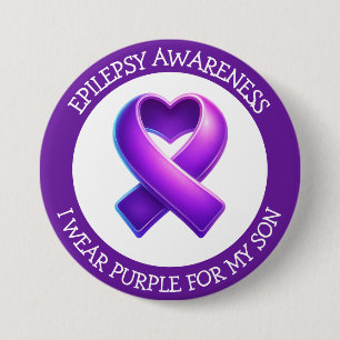 Ik draag paars voor mijn zoon   Epilepsiebewustzij Ronde Button 7,6 Cm