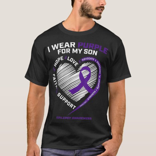 Ik Draag Paars voor mijn zoon Epilepsy Bewustmakin T-shirt (Voorkant)