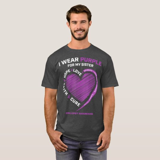 Ik Draag Paars voor mijn zuster Epilepsy Bewusthei T-shirt (Voorkant volledig)
