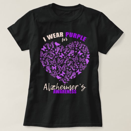 Ik Draag Paarse Butterfly Heart Flower Alzheimer A T-shirt (Design voorkant)