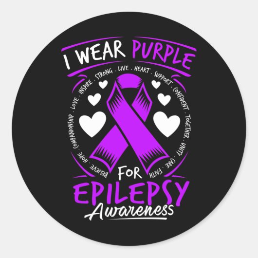 Ik Draag Paarse voor epilepsiebewustzijn Ronde Sticker (Voorkant)