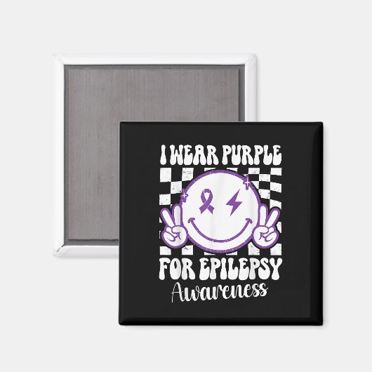 Ik Draag Paarse voor Epilepsy Awareness Smile Face Magneet (Voorkant / Achterkant)