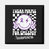 Ik Draag Paarse voor Epilepsy Awareness Smile Face Magneet (Voorkant)