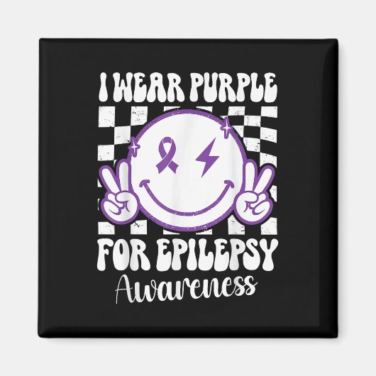 Ik Draag Paarse voor Epilepsy Awareness Smile Face Magneet (Voorkant)