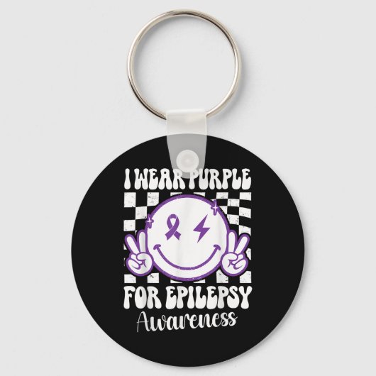 Ik Draag Paarse voor Epilepsy Awareness Smile Face Sleutelhanger (Voorkant)