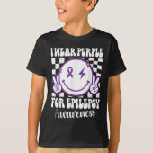 Ik Draag Paarse voor Epilepsy Awareness Smile Face T-shirt (Voorkant)