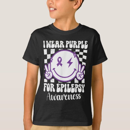 Ik Draag Paarse voor Epilepsy Awareness Smile Face T-shirt (Voorkant)