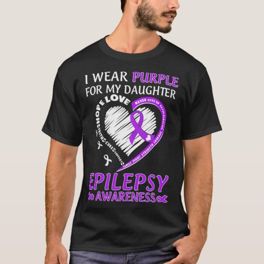 Ik Draag Paarse voor mijn dochter Epilepsie Bewust T-shirt (Voorkant)