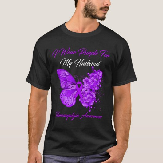 Ik Draag Paarse voor mijn man Fibromyalgia Warrior T-shirt (Voorkant)