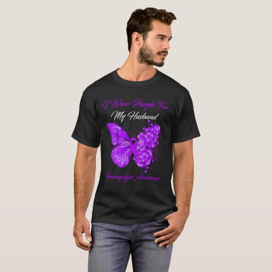 Ik Draag Paarse voor mijn man Fibromyalgia Warrior T-shirt (Voorkant volledig)
