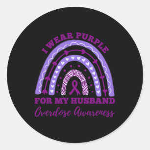 Ik Draag Paarse voor mijn man Overdosis Awareness Ronde Sticker