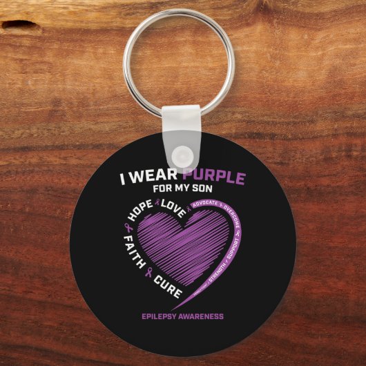 Ik Draag Paarse voor mijn zoon Epilepsie Bewustzij Sleutelhanger (Voorkant)