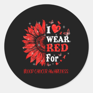 Ik draag Red Twinkle Heart Sunflower Blood Cancer Ronde Sticker