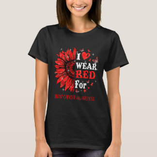 Ik draag Red Twinkle Heart Sunflower Blood Cancer T-shirt
