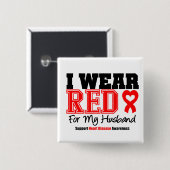 Ik Draag Red voor mijn man Vierkante Button 5,1 Cm (Voorkant /achterkant)