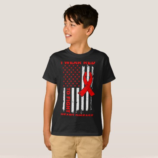 Ik draag rood om het hartziektebewustzijn in Ameri T-shirt (Voorkant volledig)