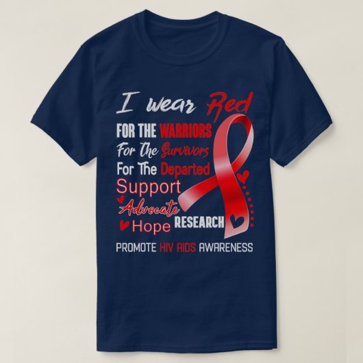 Ik Draag rood voor hiv-aids T-shirt (Design voorkant)