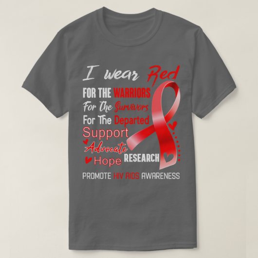 Ik Draag rood voor hiv-aids T-shirt (Design voorkant)