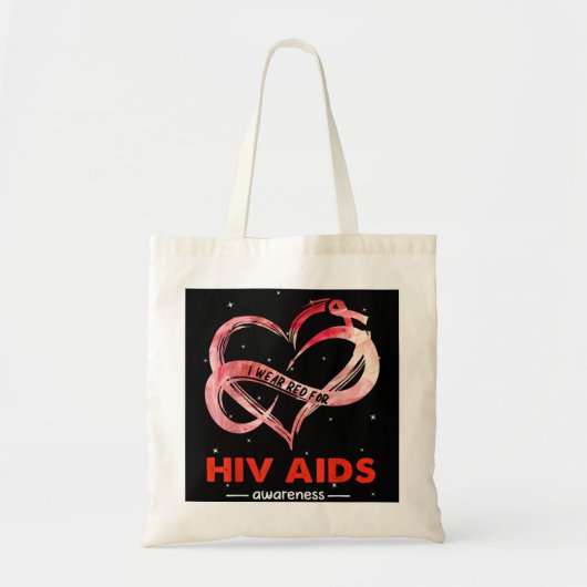 Ik Draag Rood voor hiv aidsbewustzijn Tote Bag (Voorkant)