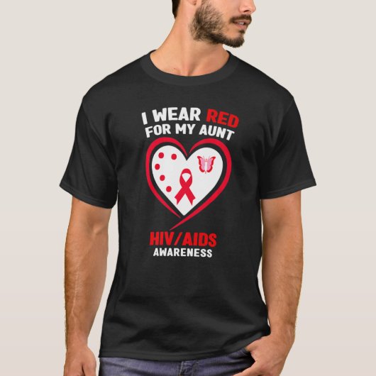 Ik Draag Rood voor mijn tante HIV Awareness T-shirt (Voorkant)