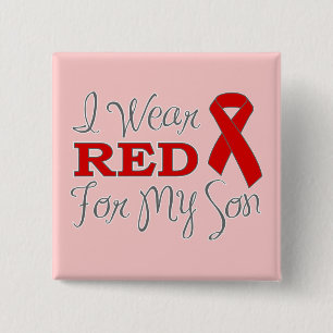Ik Draag rood voor mijn zoon (rood lint) Vierkante Button 5,1 Cm