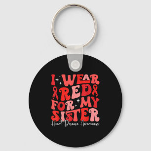 Ik draag rood voor mijn zus Retro Chd Awareness Ha Sleutelhanger
