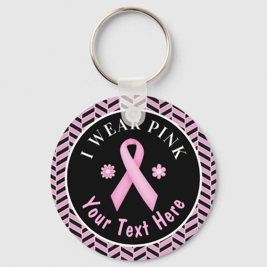 Ik Draag Roze Borstkanker Bewustheid Herringbone K Sleutelhanger (Voorkant)