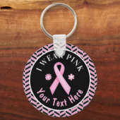 Ik Draag Roze Borstkanker Bewustheid Herringbone K Sleutelhanger (Voorkant)