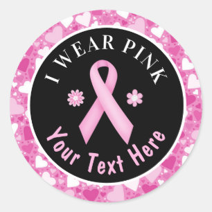 Ik Draag Roze Borstkanker Bewustzijn Harten Klassi Ronde Sticker