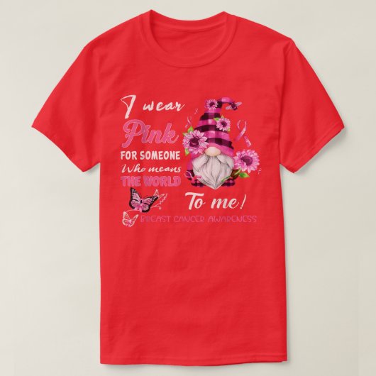 Ik Draag roze borstkankerbewuster Gnomen-lint T-shirt (Design voorkant)