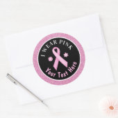 Ik Draag roze borstkankerbewustzijn Glitter Classi Ronde Sticker (Envelop)