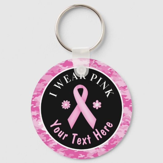 Ik Draag roze borstkankerwaarschuwing Camouflage K Sleutelhanger (Voorkant)