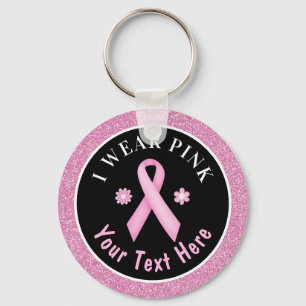 Ik Draag roze borstkankerwaarschuwing Glitter Keyc Sleutelhanger