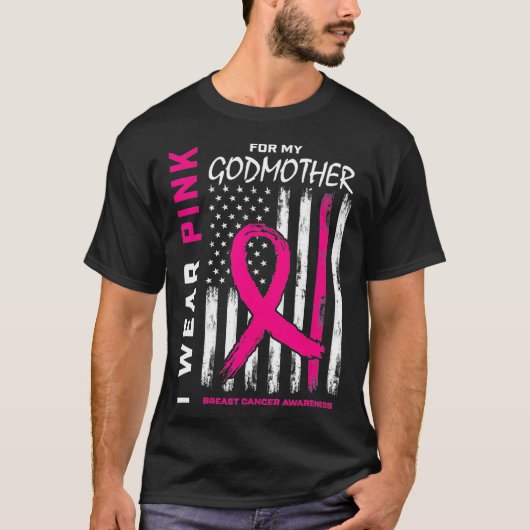 Ik Draag roze godmoeder Borst Cancer Awareness Ame T-shirt (Voorkant)