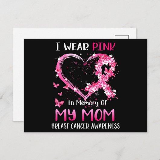 Ik Draag roze ter nagedachtenis van mijn moeder bo Briefkaart (Voorkant / Achterkant)