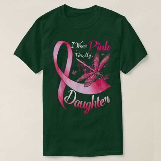 Ik Draag roze voor mijn dochter Dragonfly Breast C T-shirt (Design voorkant)