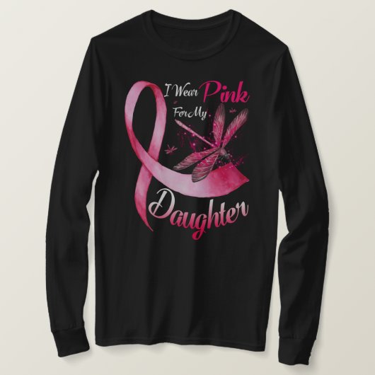 Ik Draag roze voor mijn dochter Dragonfly roze lin T-shirt (Design voorkant)
