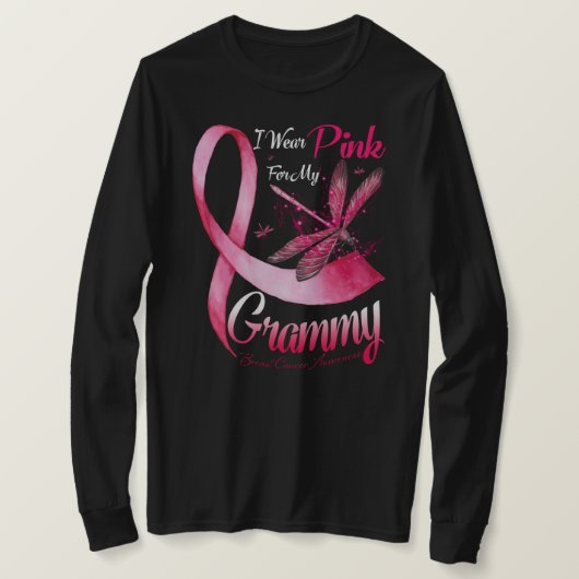 Ik Draag roze voor mijn gram Dragonfly roze lintje T-shirt (Design voorkant)
