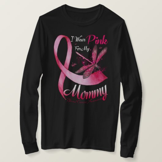 Ik Draag roze voor mijn mammie Dragonfly roze lint T-shirt (Design voorkant)