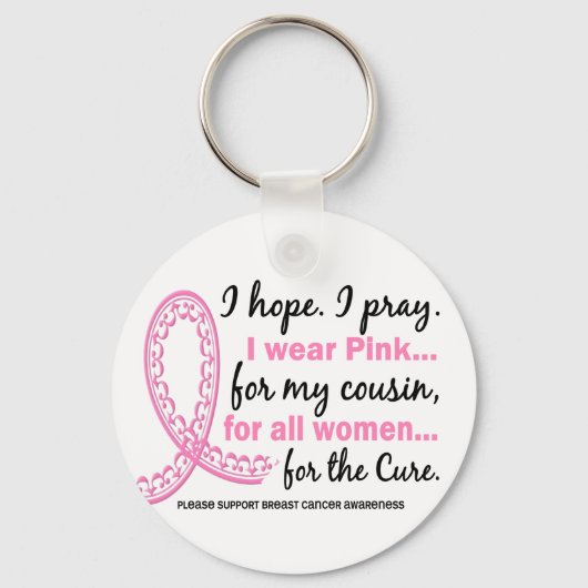 Ik Draag roze voor mijn neef Filigree roze lint Sleutelhanger (Voorkant)