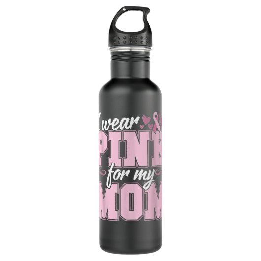 Ik Draag Roze voor mijn T-shirt voor borstkanker Waterfles (Voorkant)