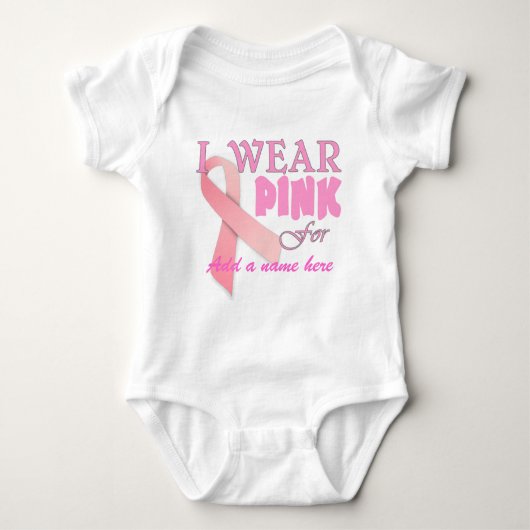 Ik Draag roze voor naam Tempate for Breast Cancer  Romper (Voorkant)