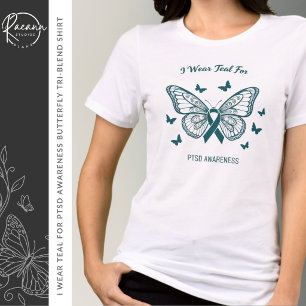 Ik draag Teal voor PTSD-bewustzijn Vlinder Tri-Blend Shirt