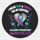 Ik Draag Tealandpurple voor mijn broer Suicide Pre Ronde Sticker (Voorkant)