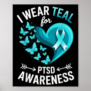 Ik draag turkoois voor PTSD-bewustzijn Hart Vlinde Poster